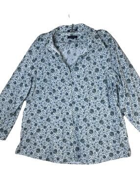Lands’ End No Iron Oxford Leaf And Flower Retro Button Up Shirt Womens 16 Cotton